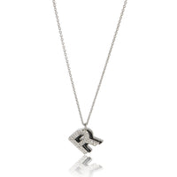 White Gold Diamond Black Enamel Initial R Pendant