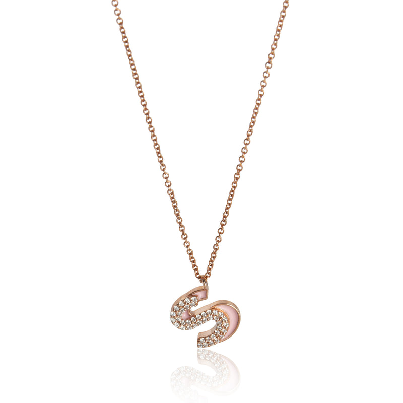 Rose Gold Diamond Pink Enamel Initial S Pendant