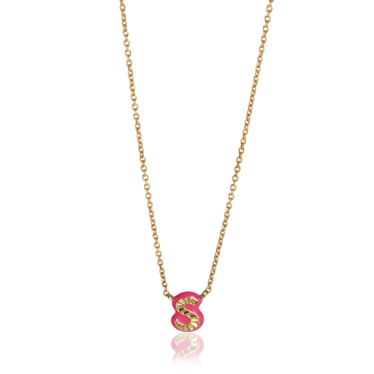 Yellow Gold  Hot Pink Enamel Mini Initial S Pendant