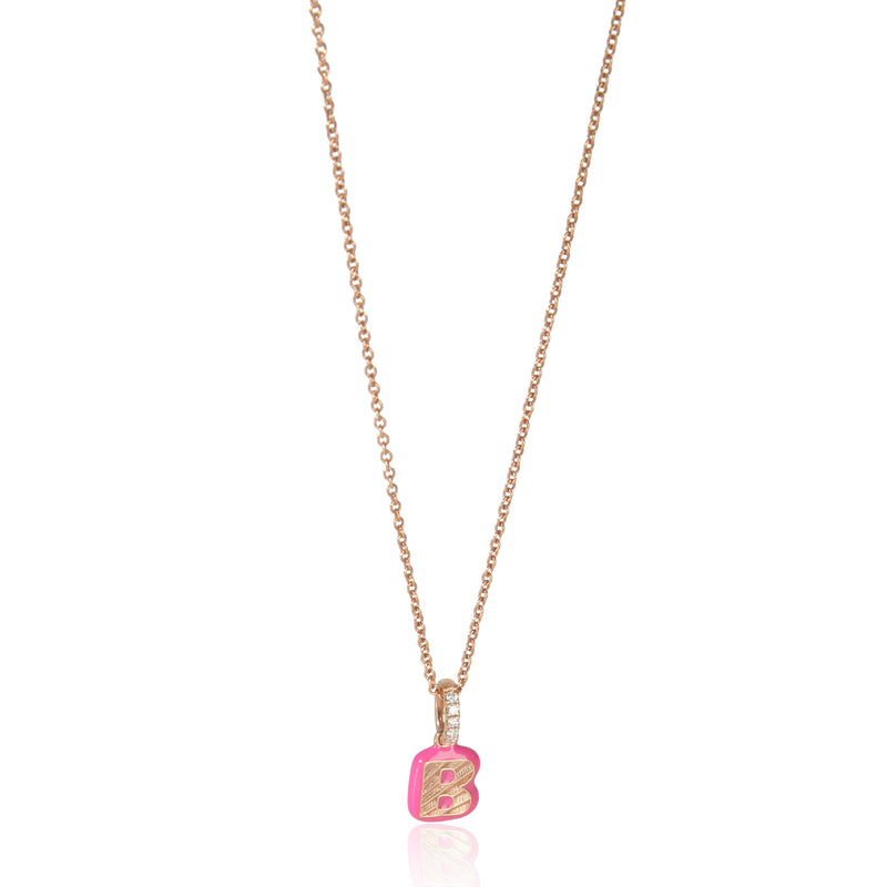 Rose Gold Diamond Hot Pink Enamel Mini Initial B Pendant