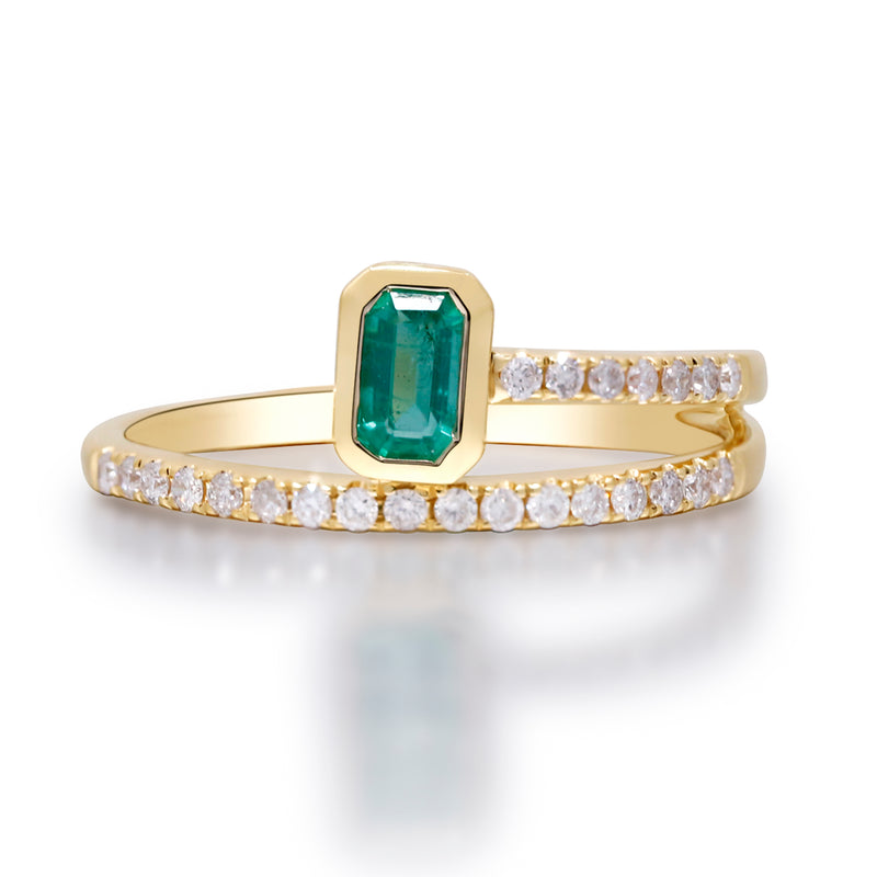 Yellow Gold Emerald and Diamond Ring