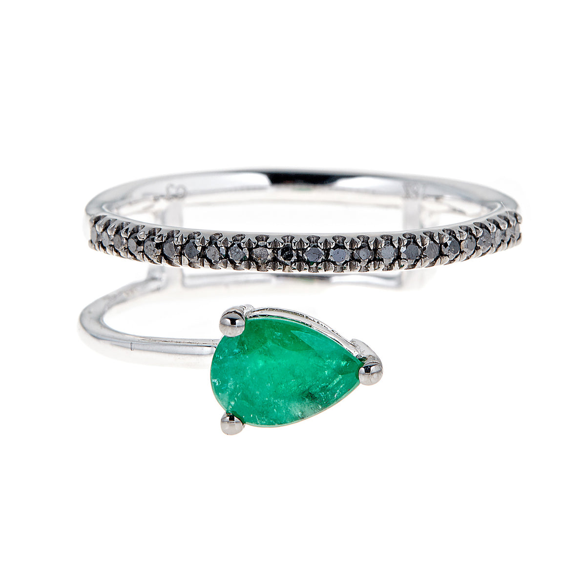 White Gold Emerald and Diamond Bypass Ring