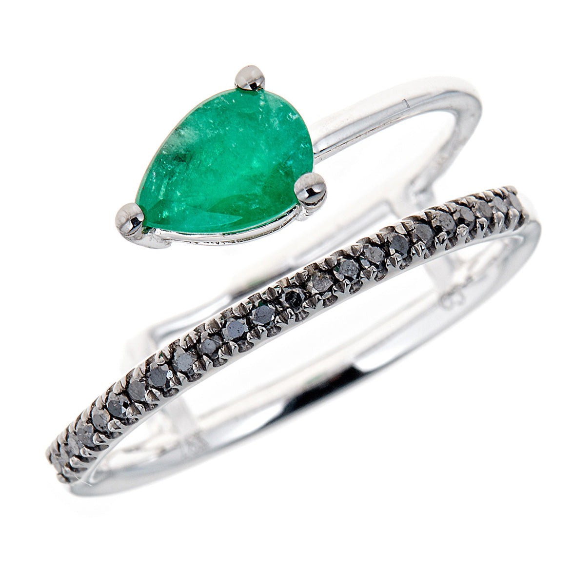 White Gold Emerald and Diamond Bypass Ring
