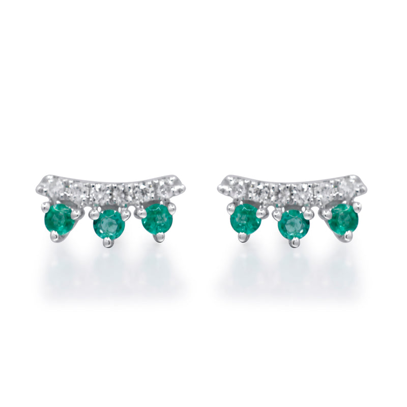 White Gold Emerald and Diamond Bar Earrings