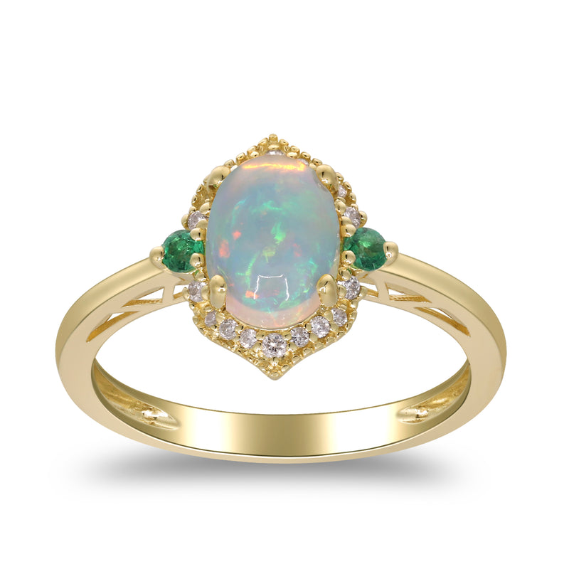Yellow Gold Opal and Diamond Cocktail Ring