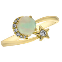 Yellow Gold Opal and Diamond Star Bypass Ring