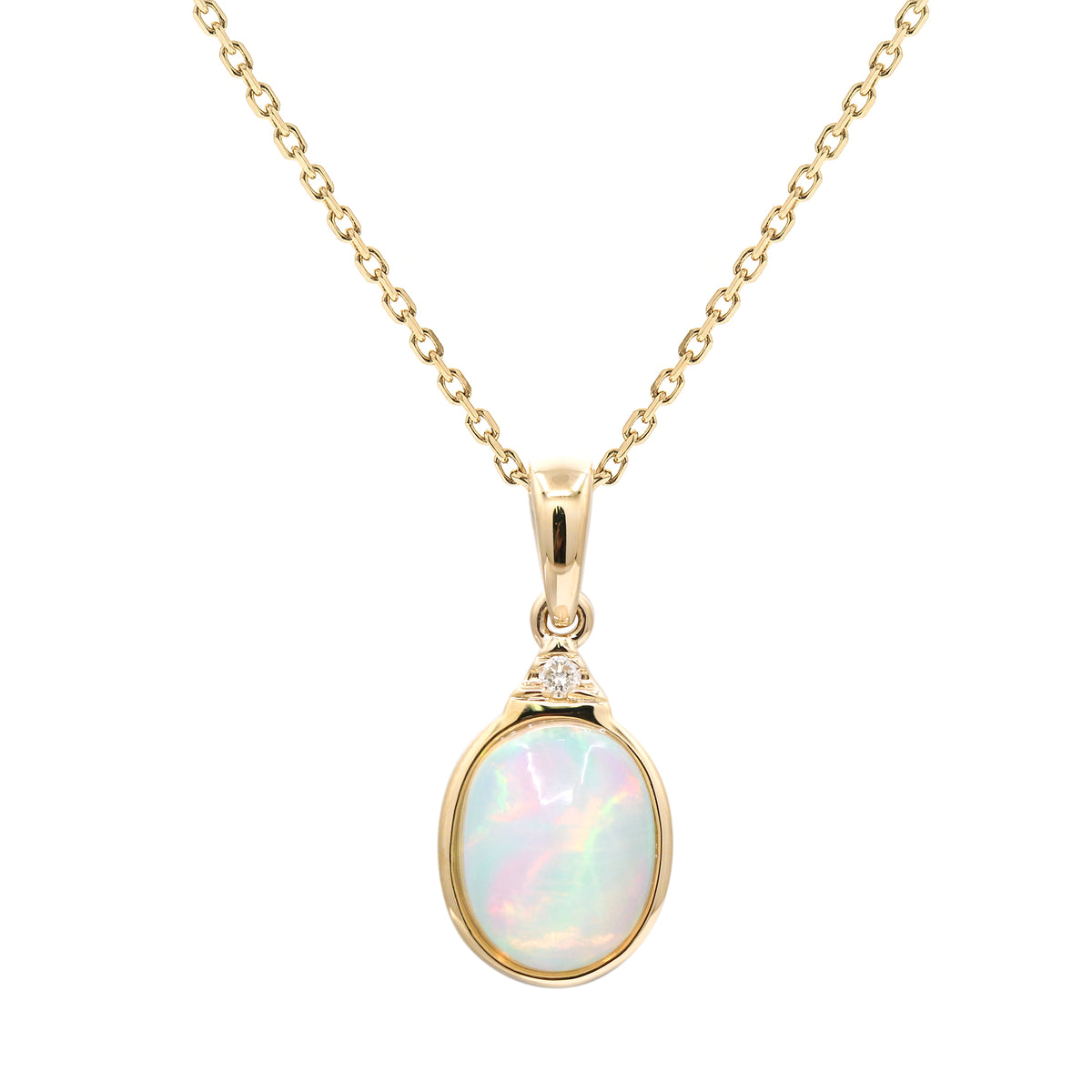 Yellow Gold Opal and Diamond Pendant