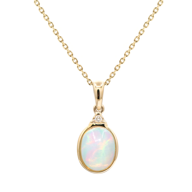 Yellow Gold Opal and Diamond Pendant