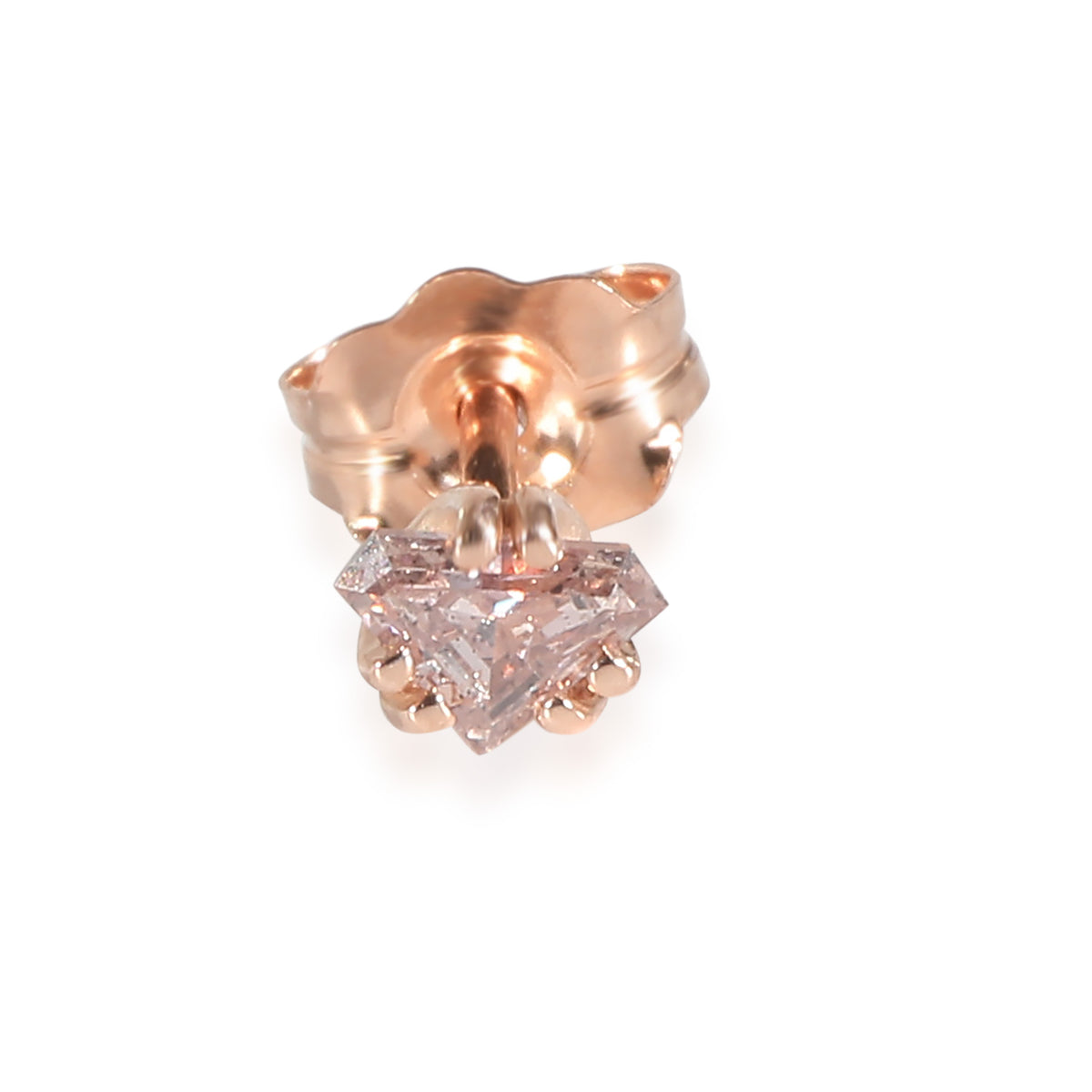 GIA  Certified Trilliant Fancy Pink Single Diamond Stud 14K Rose Gold I1 0.11 CT