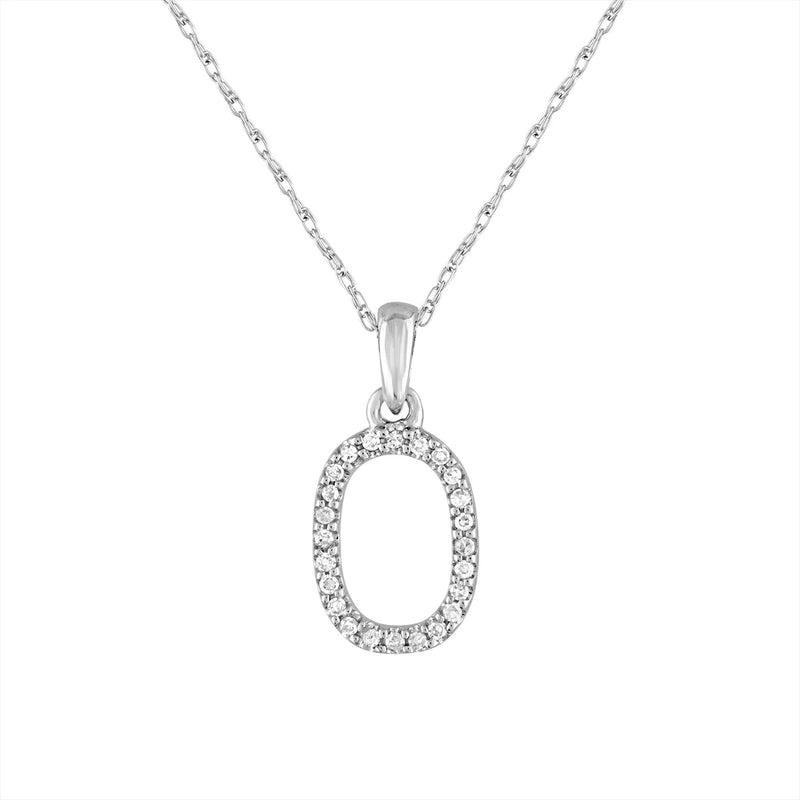 Diamond Initial Necklace O in 14K White Gold (0.06 CTW)