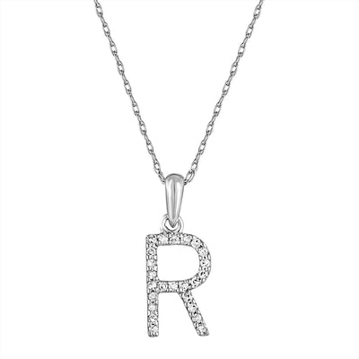 Diamond Initial R Necklace in 14K White Gold