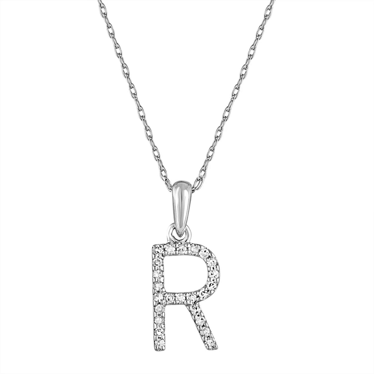 Diamond Initial R Necklace in 14K White Gold