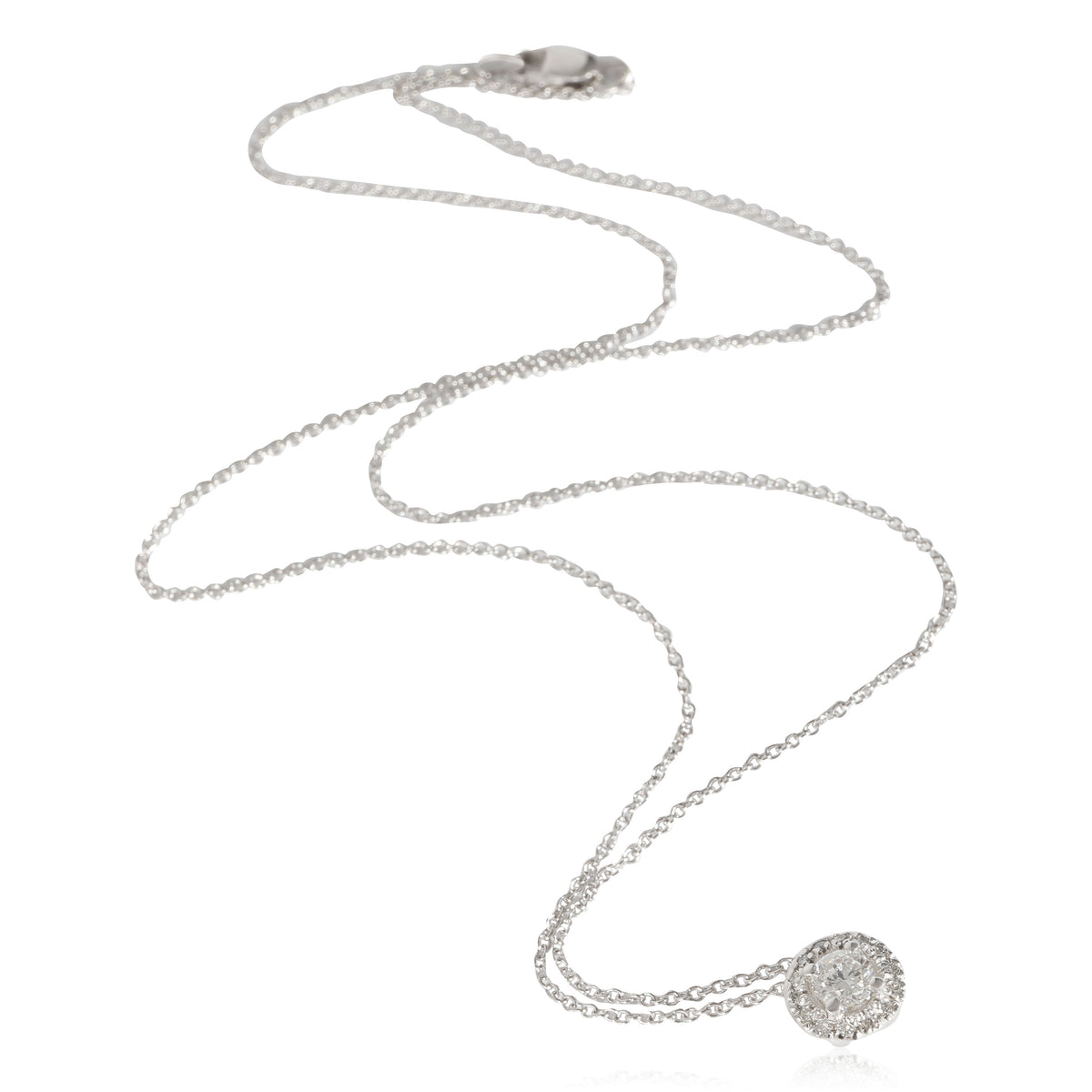 Diamond Halo Necklace in 14K White Gold (1/3 Ctw) on a Chain