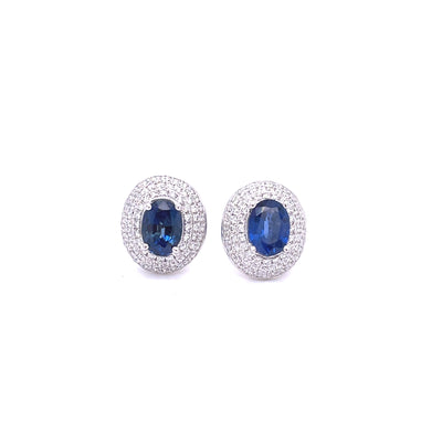 Diamond & Oval Sapphire Earrings in 18K White Gold (1.09 CTW Sapphires)