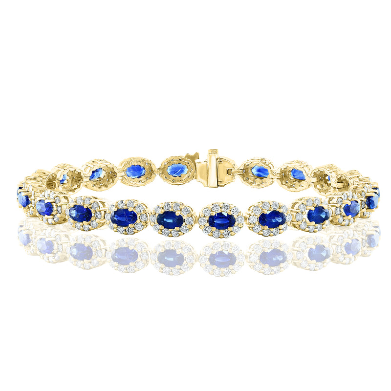 Diamond & Sapphire Linked Ovals Bracelet in 14K Yellow Gold (9.45 CTW Sapphires)