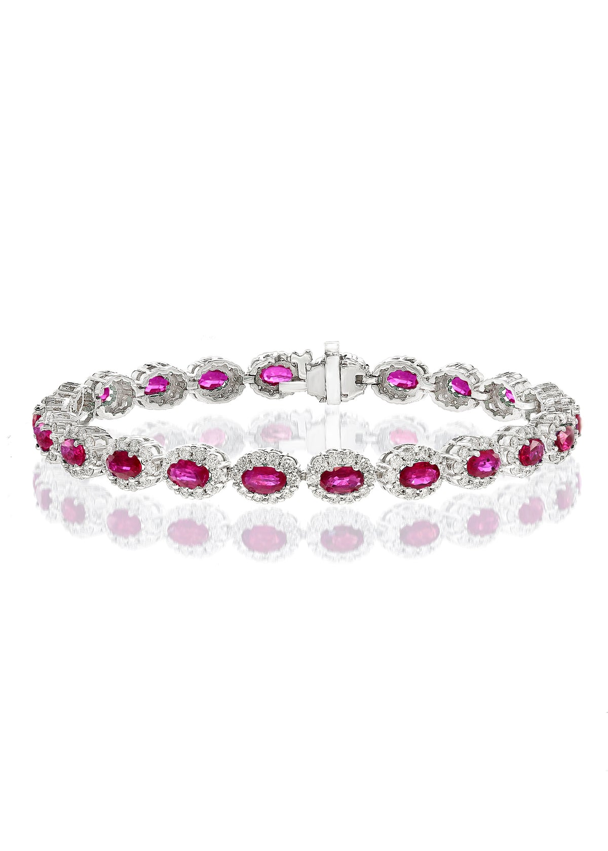 Diamond & Ruby Oval Linked Bracelet in 14K White Gold (6.10 CTW Rubies)