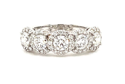 Diamond Five Halos Band in 14K White Gold, 2/1 Ctw