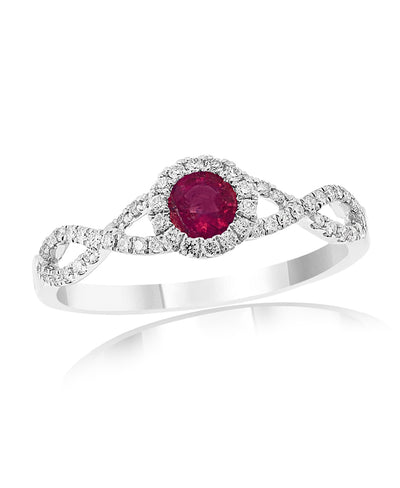 Ruby & Diamond Halo & Infinity Shank Ring in 14K White Gold (0.30 ct Ruby)