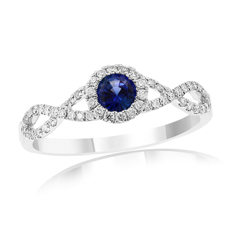 Sapphire & Diamond Infinity Shank Ring in 14K White Gold (0.29 ct Sapphire)