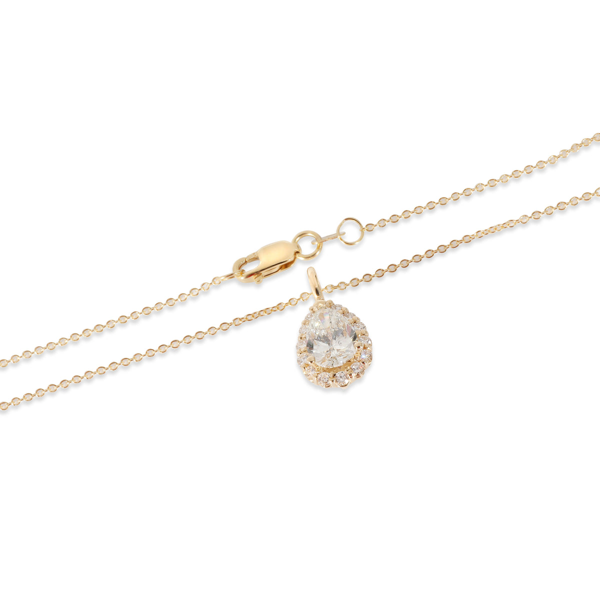 Pear Shaped Diamond Halo Necklace in 14K Yellow Gold (1.25 CTW)