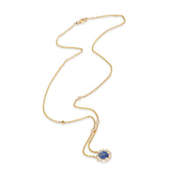 18K Yellow Gold Sapphire and Diamond Halo Pendant on Diamond Station Chain