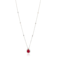 18K White Gold Ruby Halo Pendant With Diamond Chain, .30 Ctw.