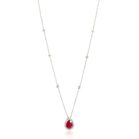 18K White Gold Ruby Halo Pendant With Diamond Chain, .30 Ctw.