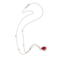 18K White Gold Ruby Halo Pendant With Diamond Chain, .30 Ctw.