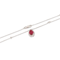 18K White Gold Ruby Halo Pendant With Diamond Chain, .30 Ctw.