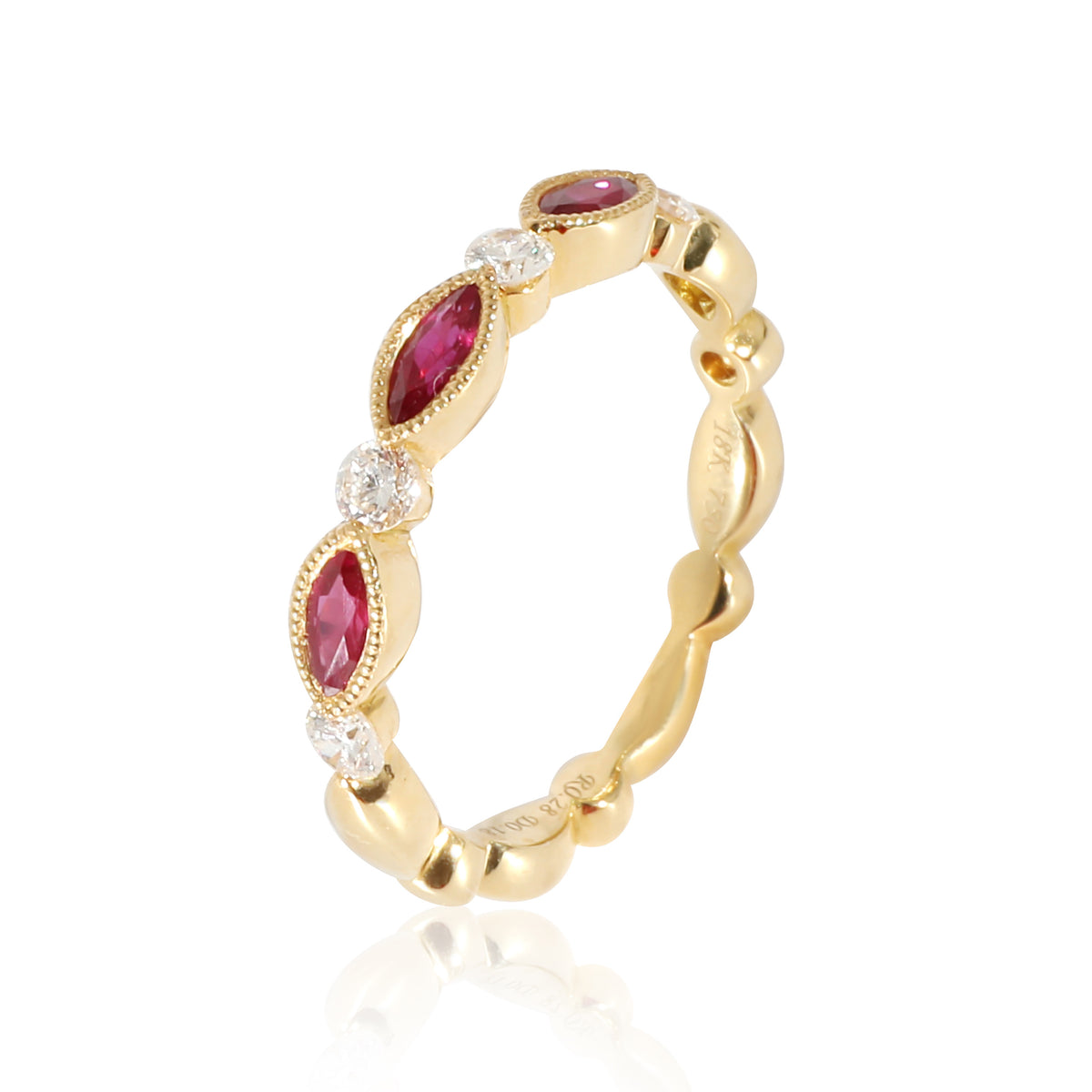 18K Yellow Gold Diamond & Ruby Ring, .19 Ctw.