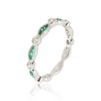 18K White Gold Diamond & Emerald Band, .19 Ctw.