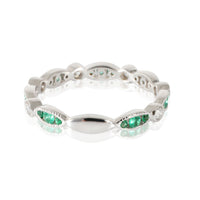 18K White Gold Diamond & Emerald Band, .19 Ctw.