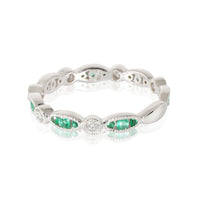 18K White Gold Diamond & Emerald Band, .19 Ctw.