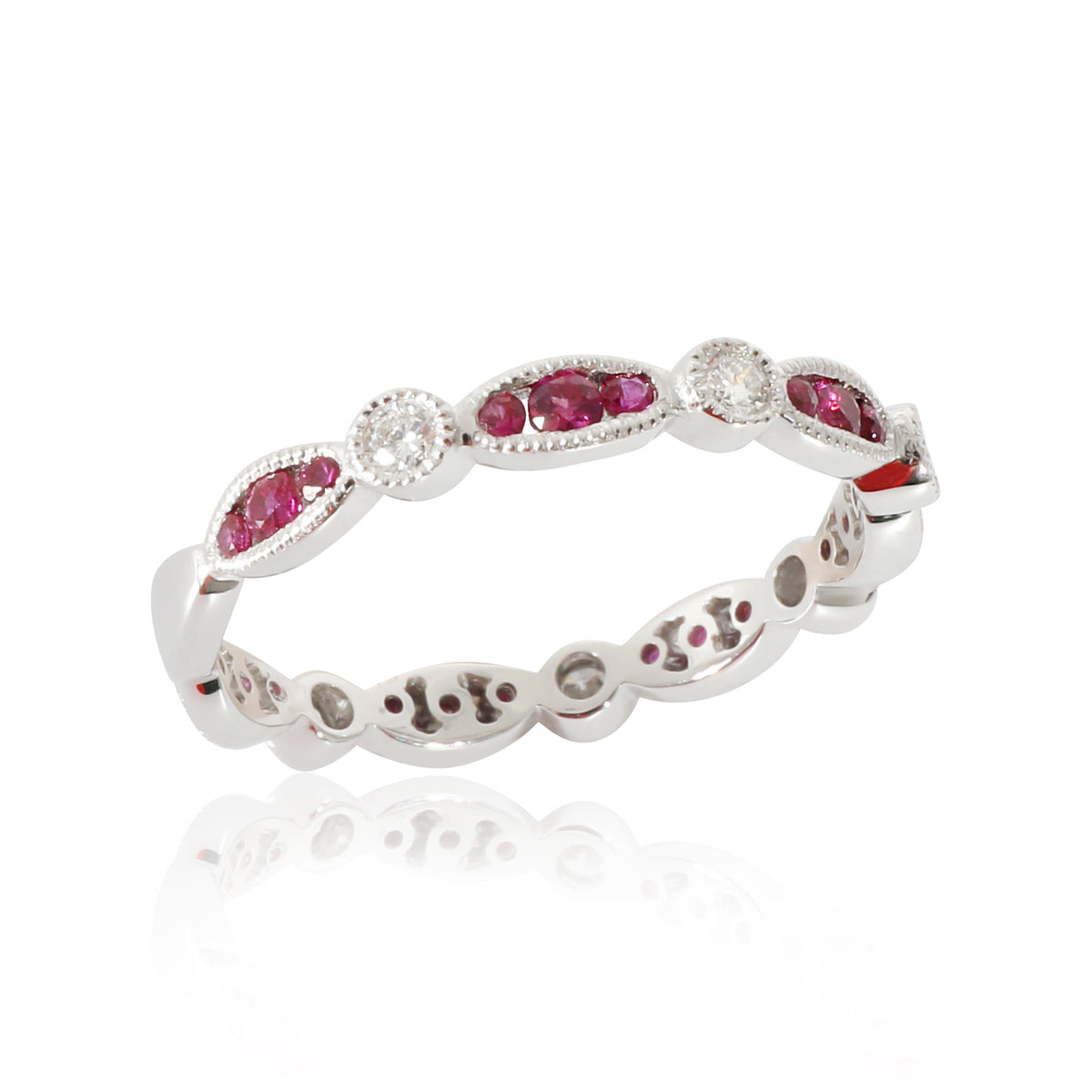 Ruby and Diamond Band Ring in 18K White Gold