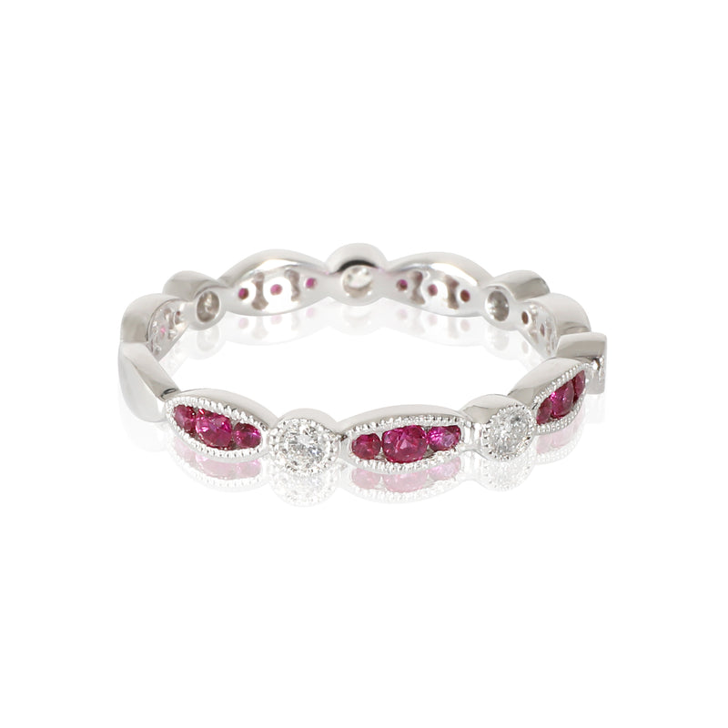 Ruby and Diamond Band Ring in 18K White Gold