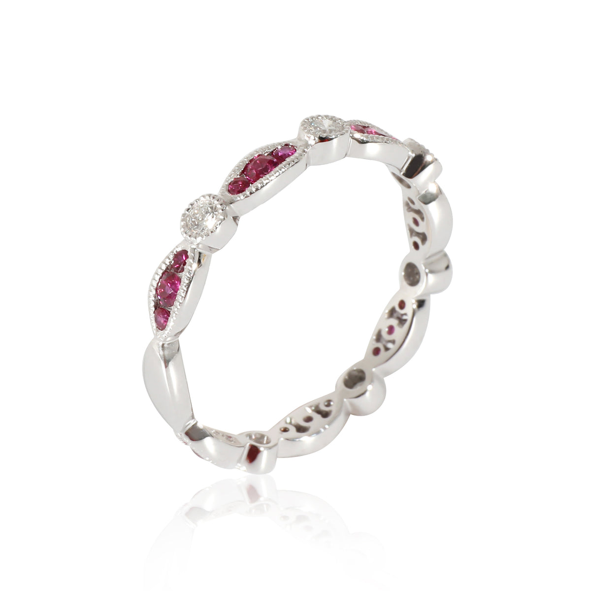 Ruby and Diamond Band Ring in 18K White Gold