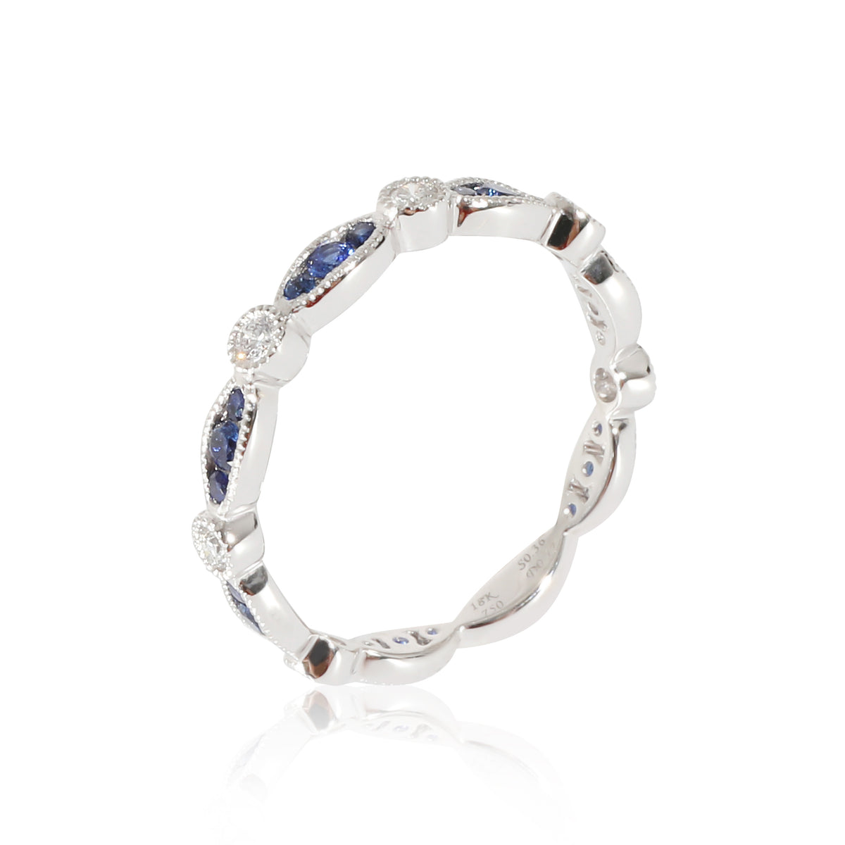 18K White Gold Sapphire & Diamond Band, .17 Ctw.