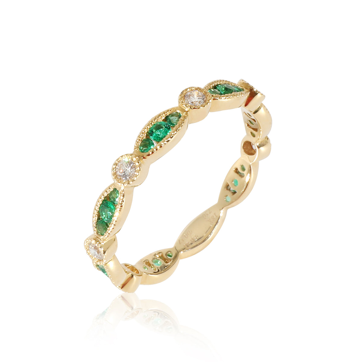 Emerald and Diamond Ring in 18K Yellow Gold