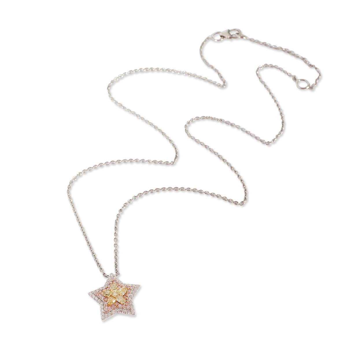 18K White Gold & Rose Gold Fancy Color Diamond Star Pendant, .84 Ctw.