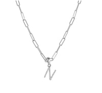 Diamond Paperclip Initial N Necklace in 14K White Gold