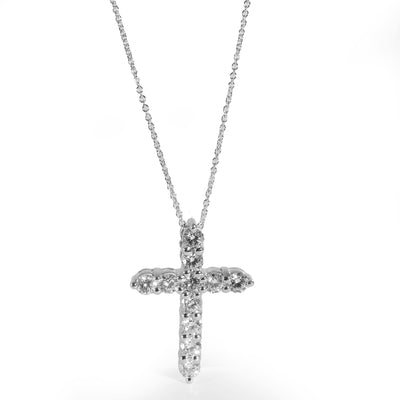 Diamond Cross Pendant on a Chain 14K White Gold 1.50 ctw