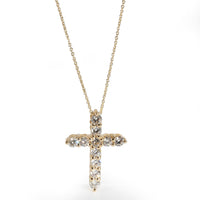 14K Yellow Gold Diamond Cross Pendant on a Chain 1.50 ctw