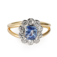 Natural Kashmir Sapphire & Diamond Ring 18K Gold 1.54 ctw