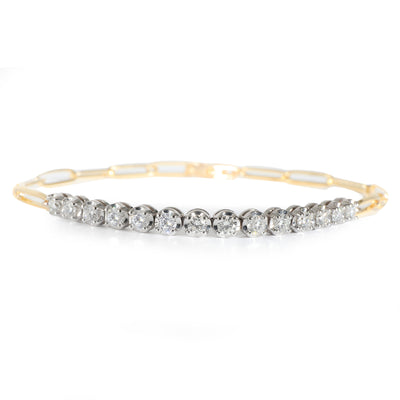 Diamond Paper Clip Bracelet in 14K Yellow & White Gold 0.90 ctw