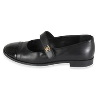 24P Black Lambskin Interlocking CC Mary Janes 38.5