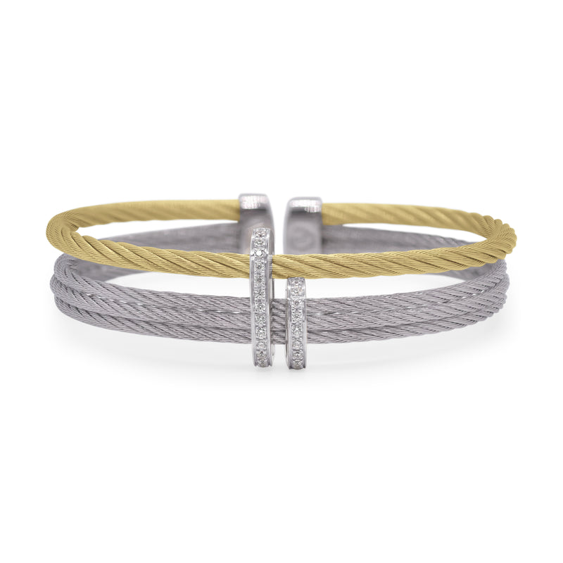 Cable Bracelet with Diamonds in 18K White Gold & Stainless Steel (0.19 CTW)