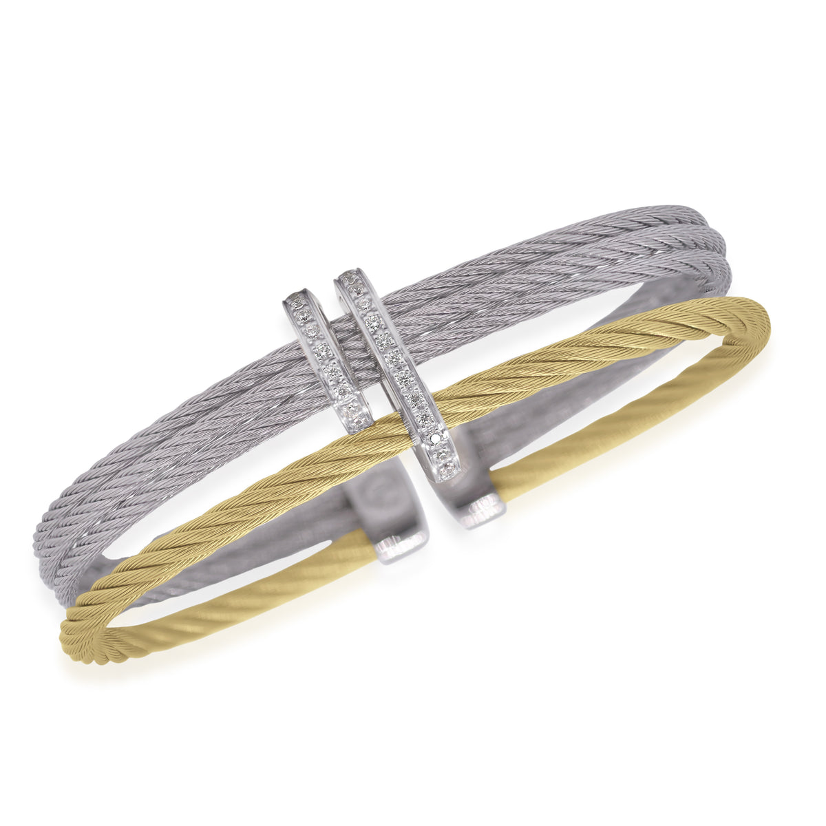 Cable Bracelet with Diamonds in 18K White Gold & Stainless Steel (0.19 CTW)