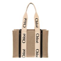 Chloe White Canvas Blue Calfskin Medium Woody Ribbon Tote