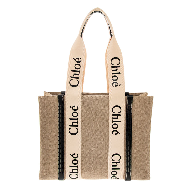 Chloe White Canvas Blue Calfskin Medium Woody Ribbon Tote