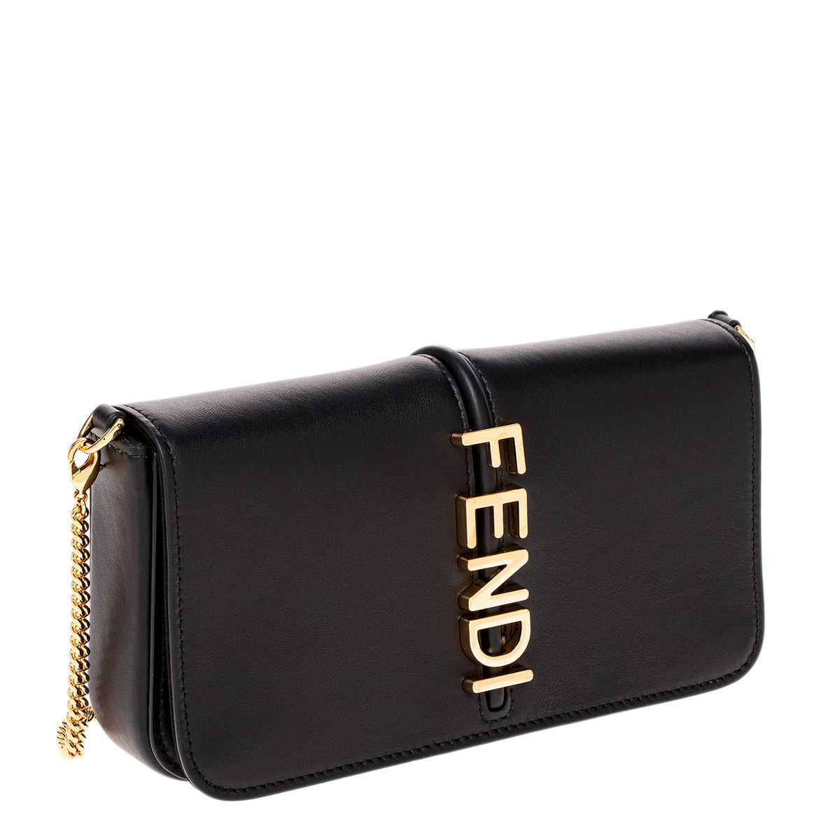 Black Leather Fendigraphy Wallet On Chain